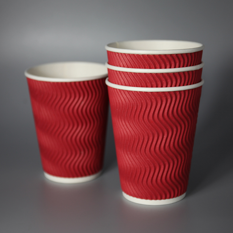 8 ออนซ์ 12 ออนซ์ 16 ออนซ์ออกแบบที่กำหนดเองถ้วยกระดาษที่ใช้แล้วทิ้งกระดาษพิมพ์คู่ผนังระลอกถ้วยกาแฟ